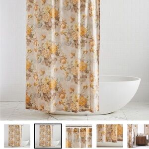 Pottery Barn Yellow and Brown Floral Shower Curtain